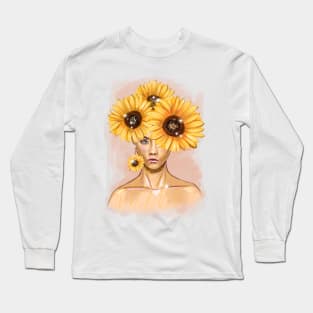 Pretty young girl with flowers in hair. Long Sleeve T-Shirt